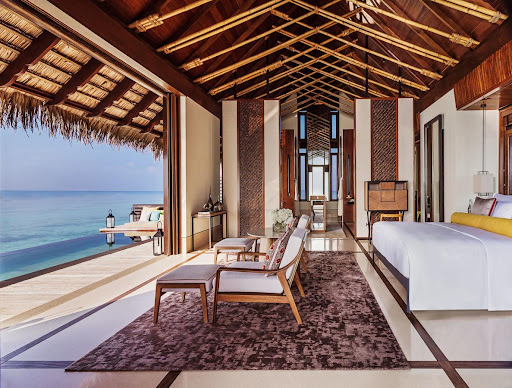 Quantra Quartz flooring in a light tan is the perfect durable backdrop for ocean views.